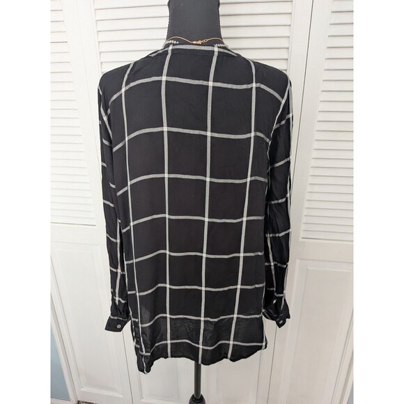 Talbots Blouse Top Shirt Women's L Black White Squares Pullover Plaid Normcorp - Picture 8 of 12